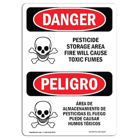 Signmission Safety Sign, OSHA Danger, 14" Height, Aluminum, Pesticide Storage Area Bilingual Spanish OS-DS-A-1014-VS-1525